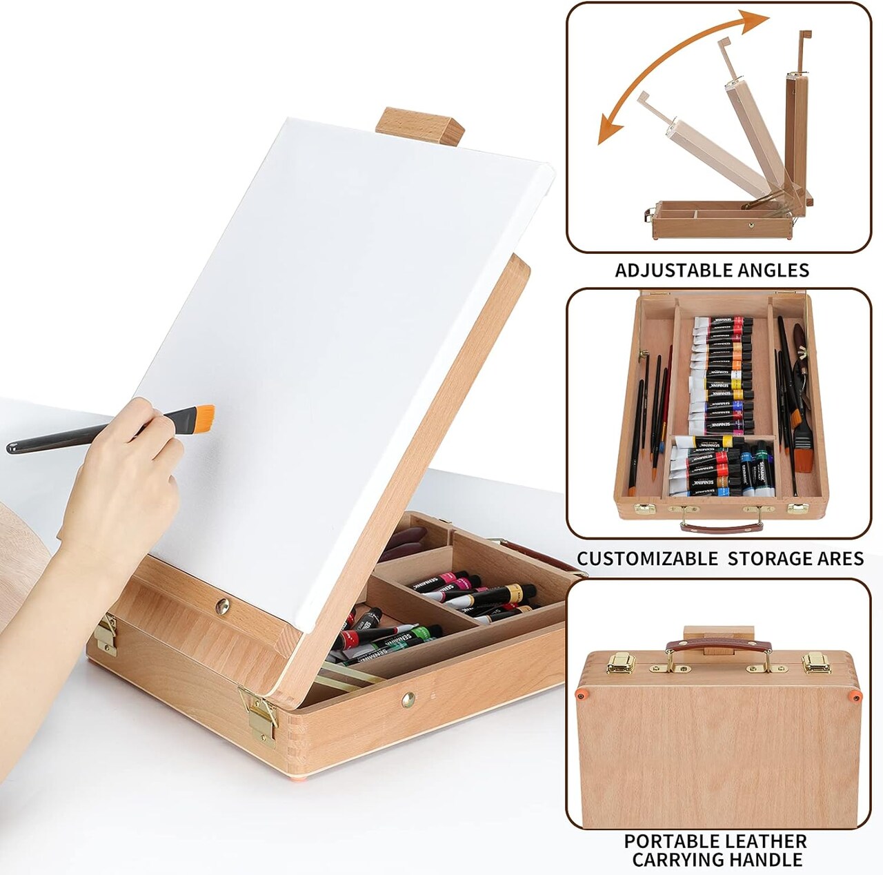 69 Pcs Artists Painting Set with Wood Box Easel,48×12ML Acrylic Painting Set, Canvas 9x12 inches, Wood Palette, Palette Knife Art Supplies, Paint Set for Adults Beginners